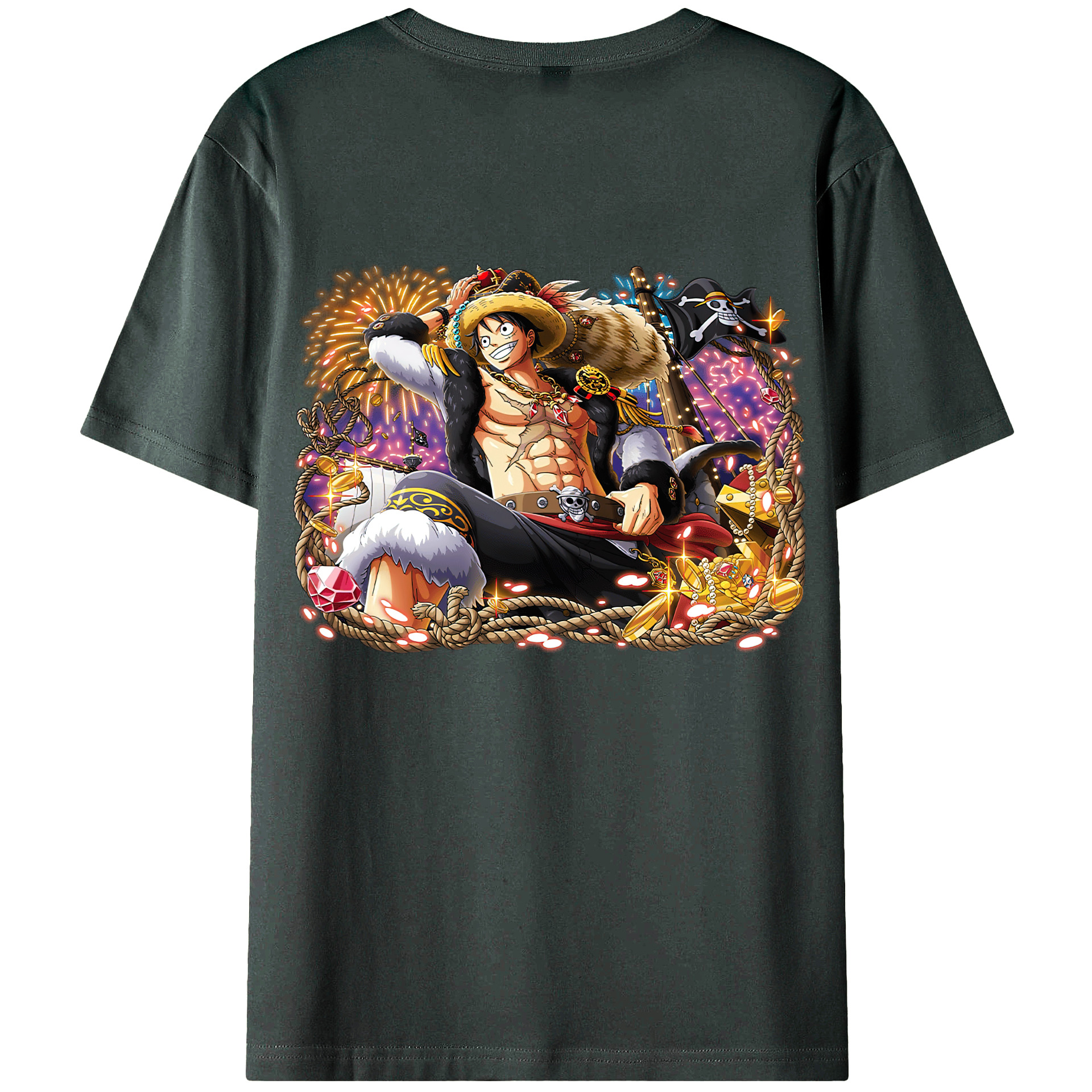 ワンピース モンキー・D・ルフィ ONE PIECE Monkey D. Luffy 綿100％ メンズ半袖Tシャツ（バックプリント） 通気性